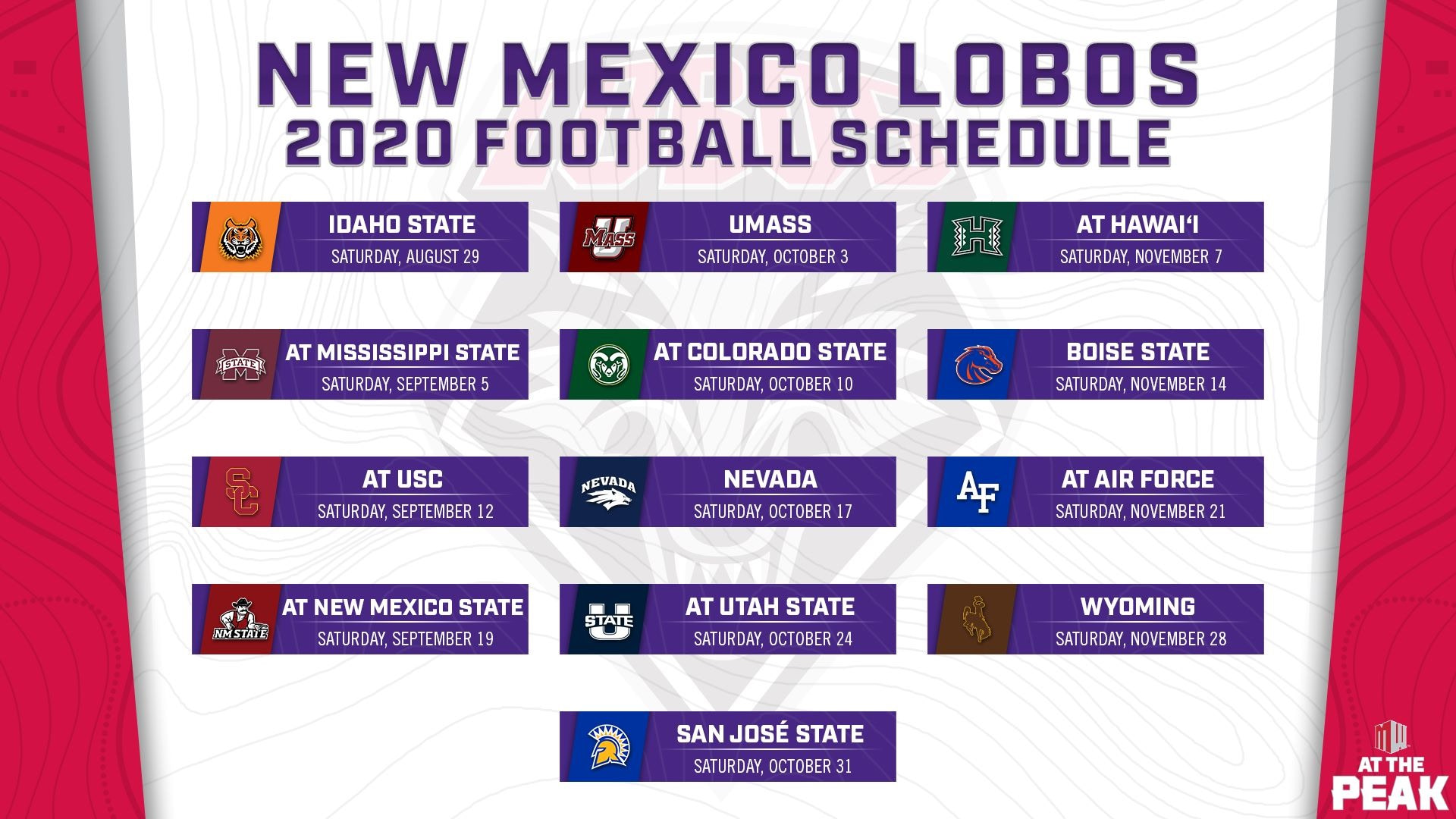 2020 Football Schedule Lobo Football The Lair NM Forum