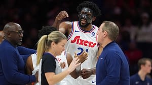 Embiid ejected in chaotic opening half in Philly