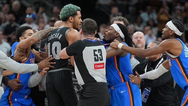 Three ejected after scuffle as Thunder beat Spurs