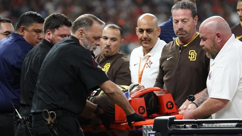 Padres' Arraez exits on stretcher after collision