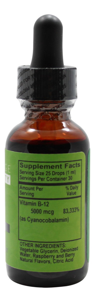 B12 5000 mcg Liquid Raspberry- 1 oz- Supplement Facts