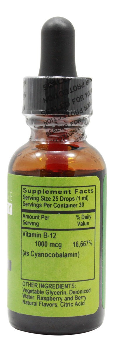 B12 1,000 mcg Liquid Raspberry- 1 oz- Supplement Facts