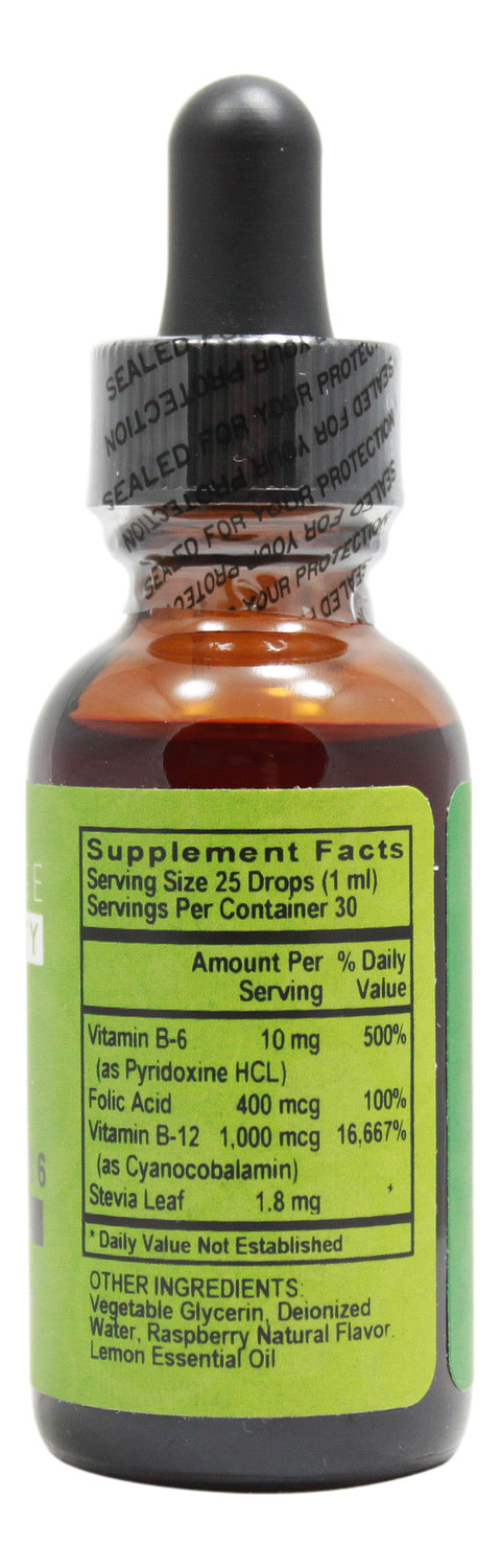 B12, Folic Acid, B6- Raspberry Flavor - 1 oz Liquid- Supplement Facts