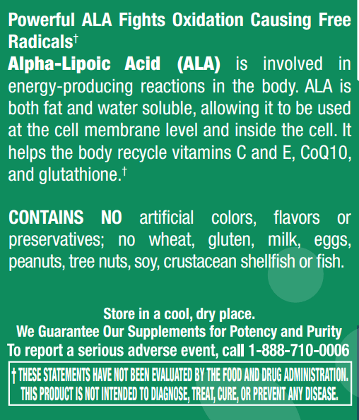 Alpha-Lipoic Acid 100 mg - 30 Tablets