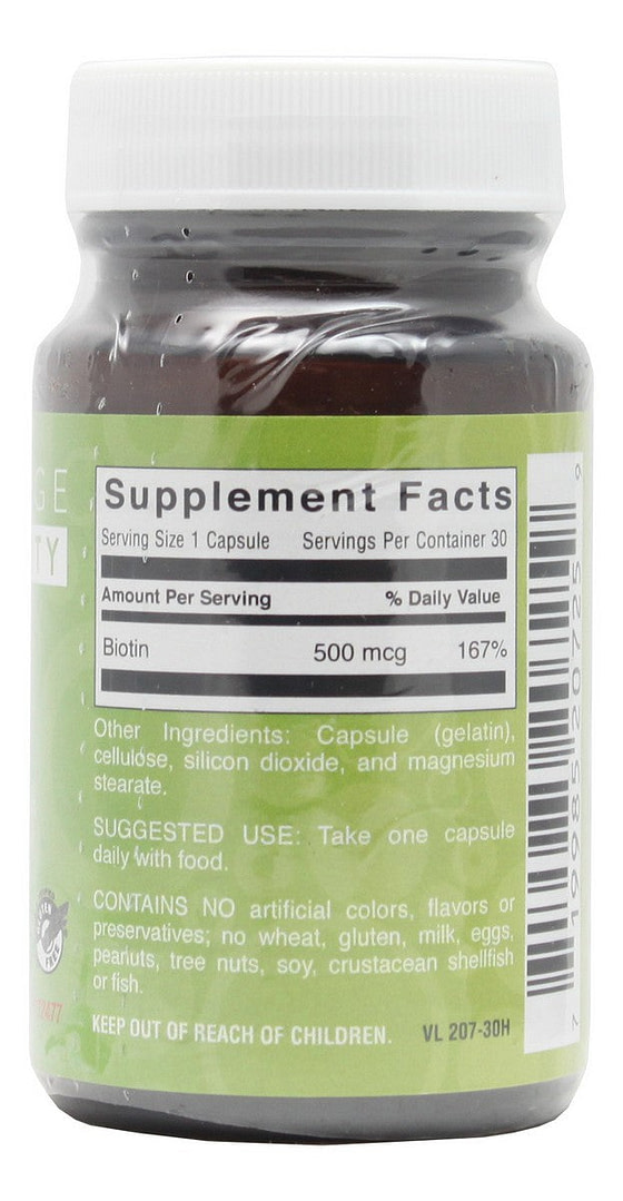 Biotin 500 mcg- 30 Capsules- Supplement Facts