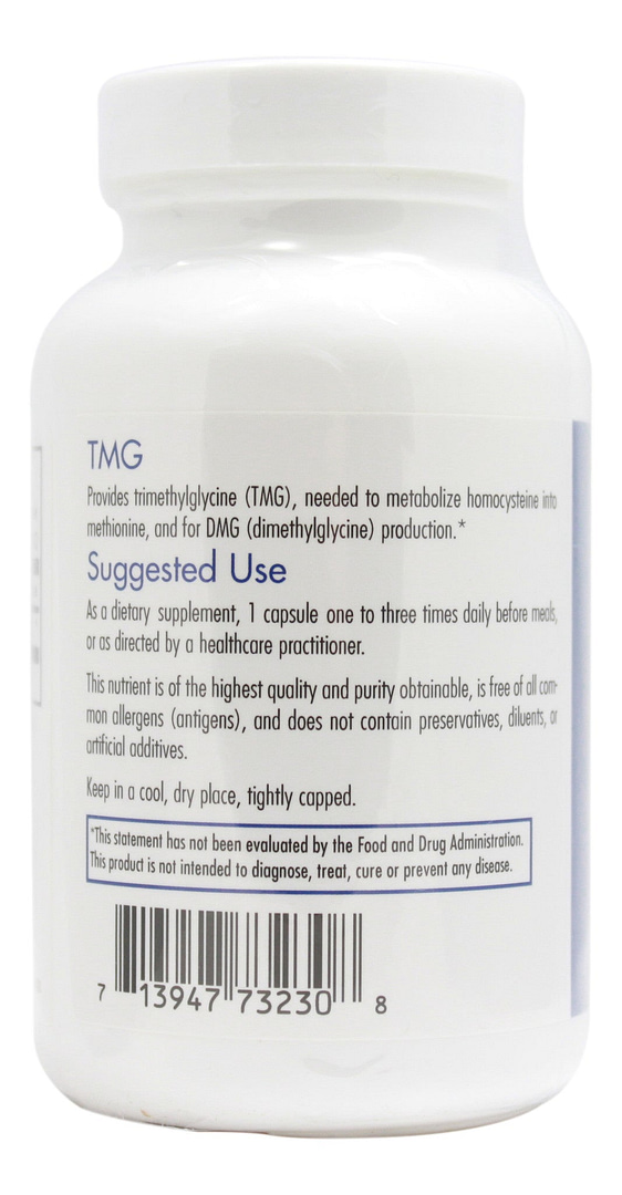 TMG (Trimethylglycine) 750 mg - 100 Capsules Side