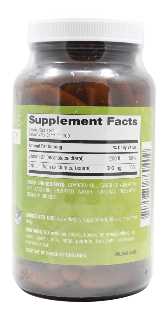 Calcium 600 mg with Vitamin D3 200 I.U. - 100 Softgels Supplement Facts