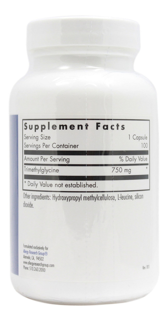 TMG (Trimethylglycine) 750 mg - 100 Capsules Supplement Facts