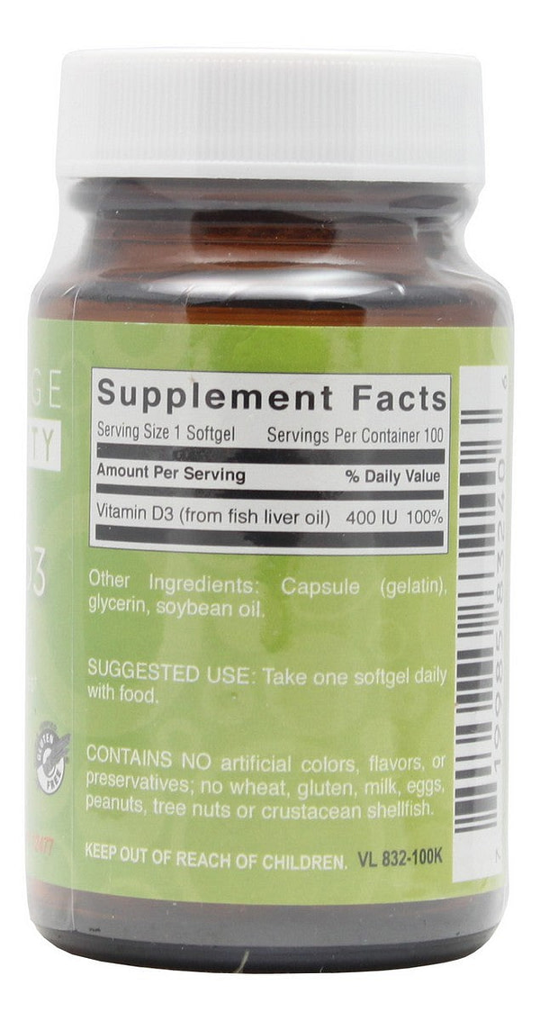 Vitamin D3 400 I.U. - 100 Softgels - Supplement Facts