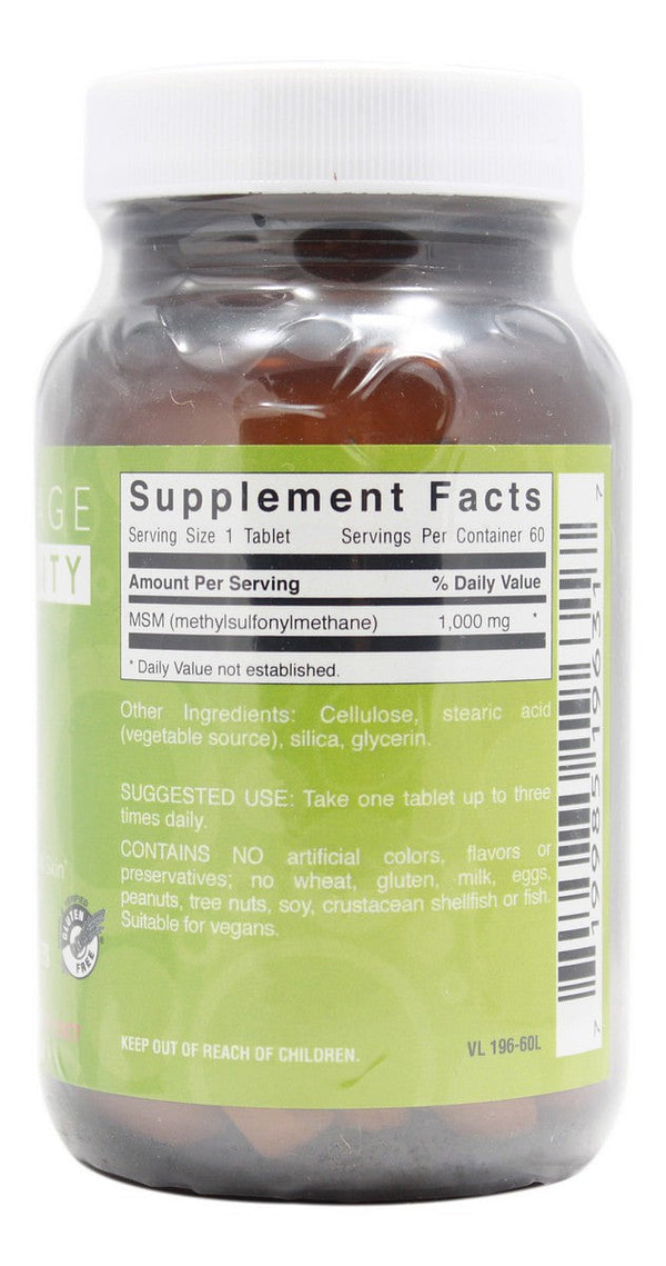 MSM 1,000 mg (OptiMSM) - 60 Tablets - Supplement Facts