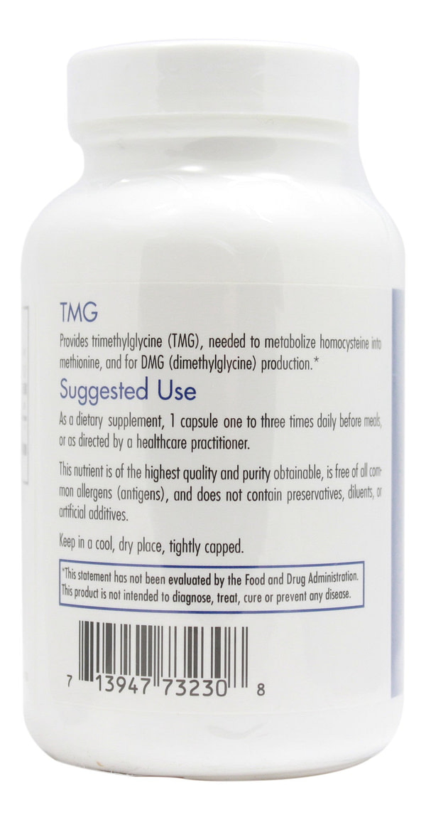 TMG (Trimethylglycine) 750 mg - 100 Capsules Side