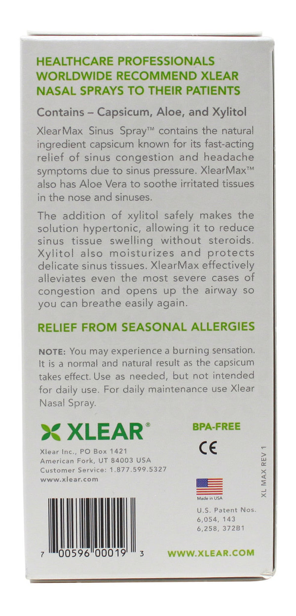 Xlear Max Sinus Spray - 1.5 oz Liquid Supplement Facts
