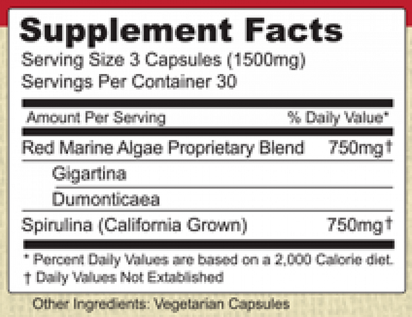 Pure Planet Red Marine Algae Plus - 90 Capsules Supplement Facts