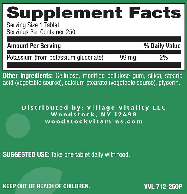 Potassium 99 mg - 250 Tablets