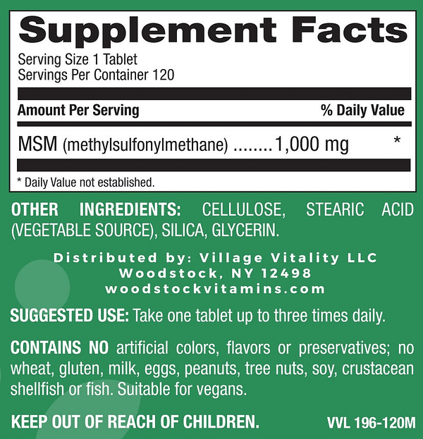 MSM 1,000 mg (OptiMSM) - 120 Tablets