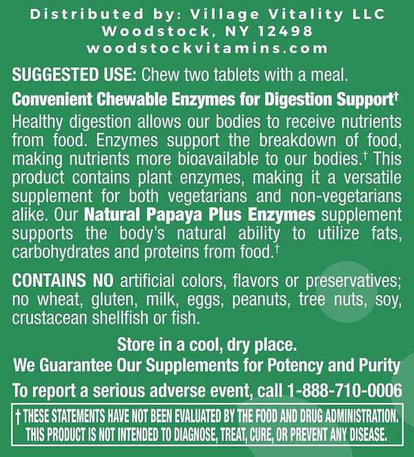 Chewable Natural Papaya - Natural Tropical Fruit Flavor - 90 Tablets