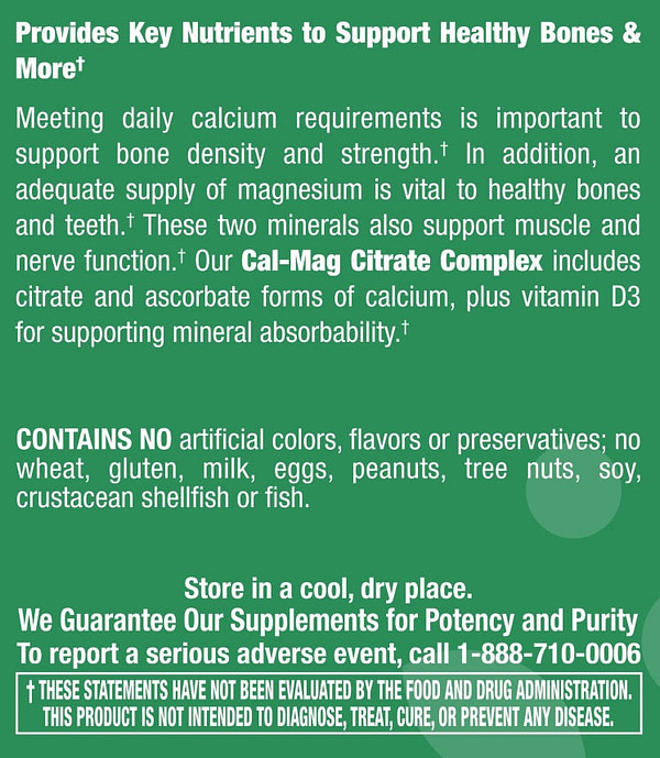 Cal-Mag Citrate Complex with Vitamin D3 - 100 Tablets