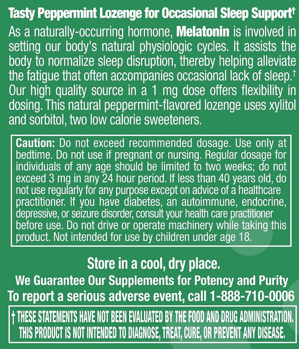 Melatonin 1 mg Natural Peppermint Flavor - 60 Lozenges