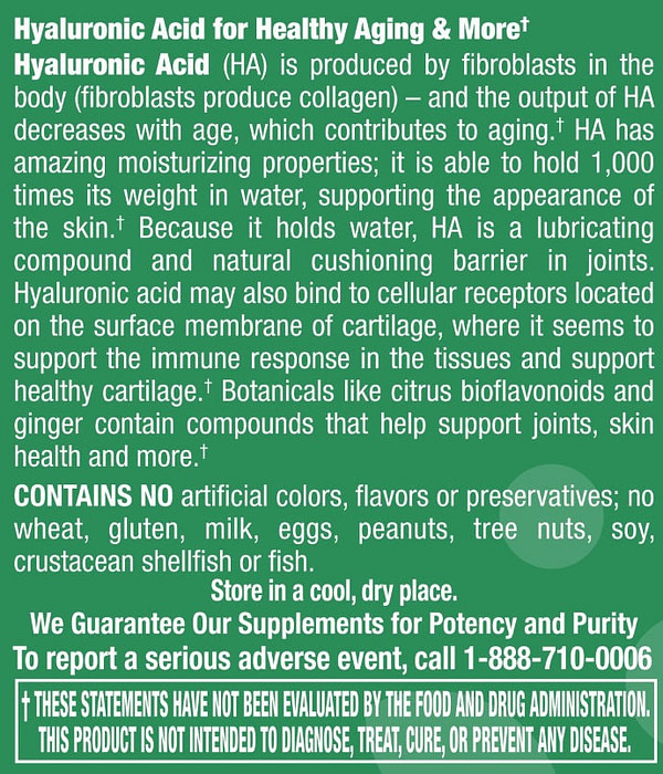 Hyaluronic Acid 100 mg - 50 Capsules