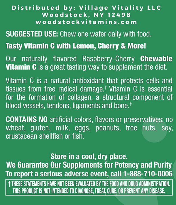 Chewable Vitamin C 500 mg Raspberry-Cherry Flavor - 50 Wafers