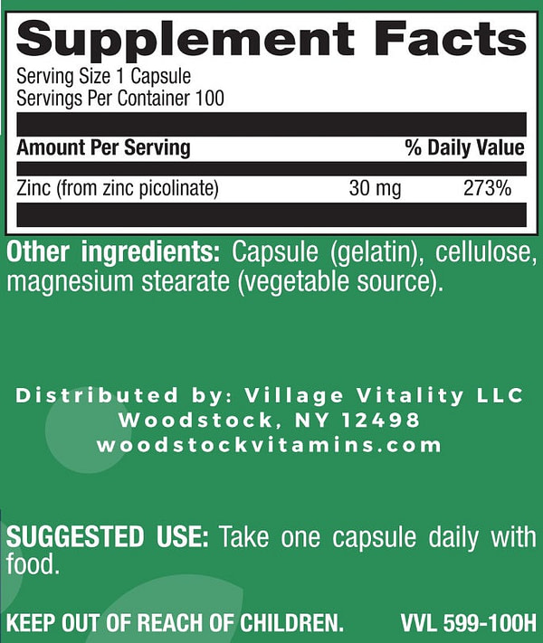 Zinc Picolinate 30 mg - 100 Capsules