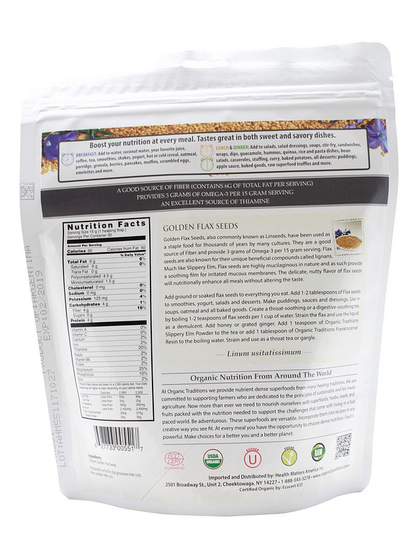 Golden Flax Seeds - 16 oz - Supplement Facts