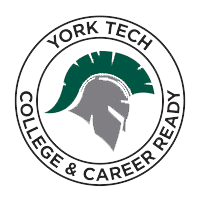 York Tech College & Career Logo. Silver helmet in a black circle.