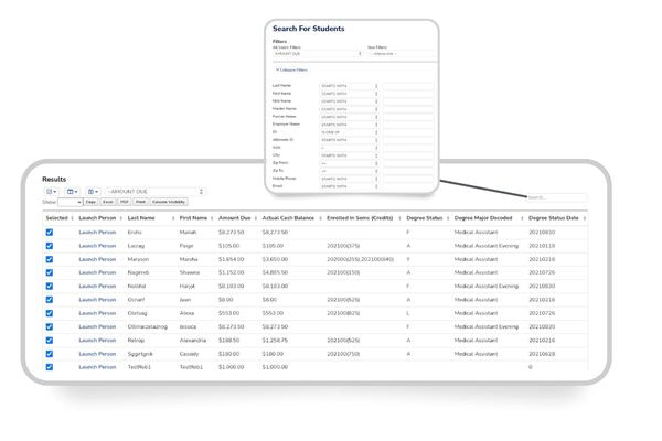 Customizable filtered reports are primarily used for internal reporting purposes, such as program and degree audits and enrollment.