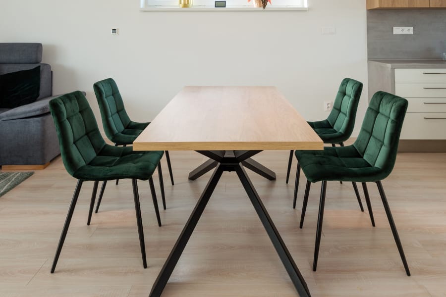 a dining room table with a quirky base