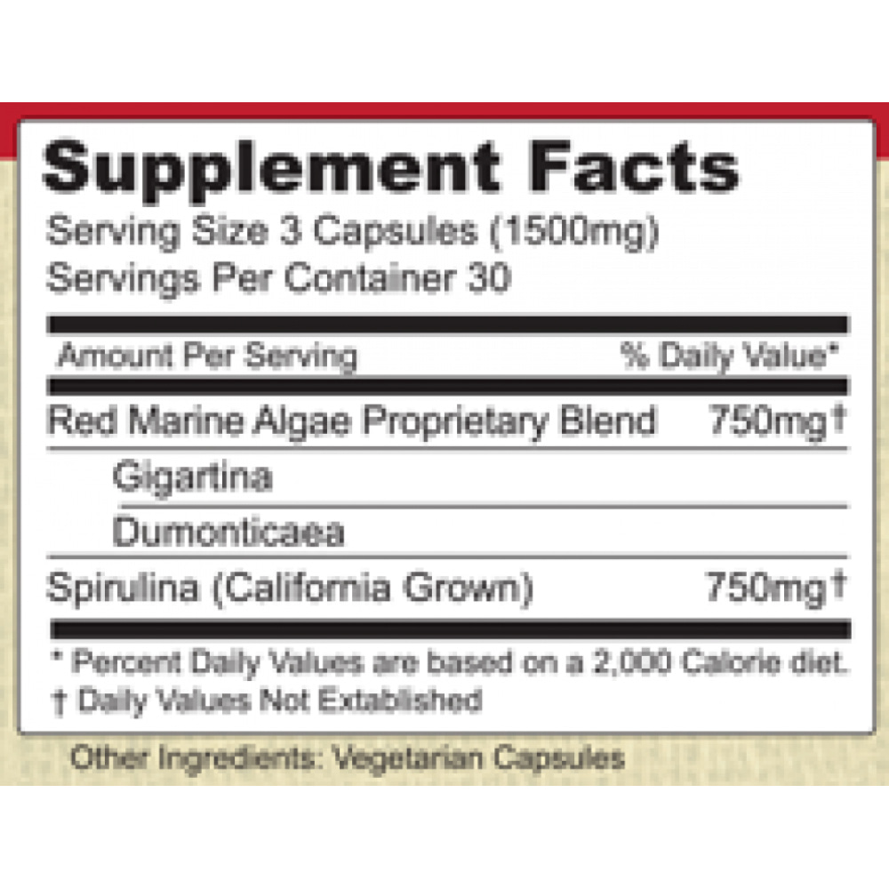 Pure Planet Red Marine Algae Plus - 90 Capsules Supplement Facts