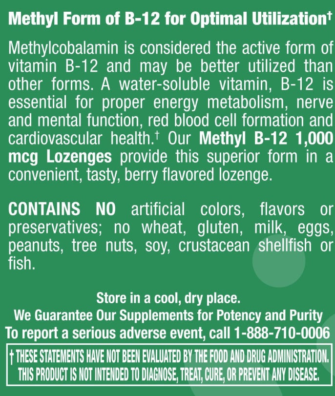 Methyl B12 1,000 mcg Natural Berry Flavor - 100 Lozenges