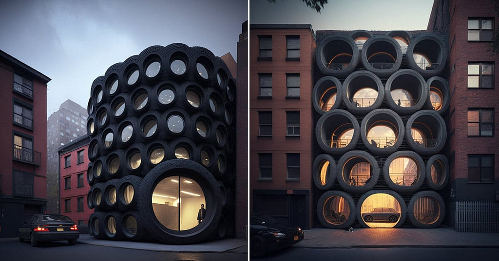 From Waste To Wonder: AI Envisions Recycled Tires As Sustainable Construction Materials - Credit: Designboom
