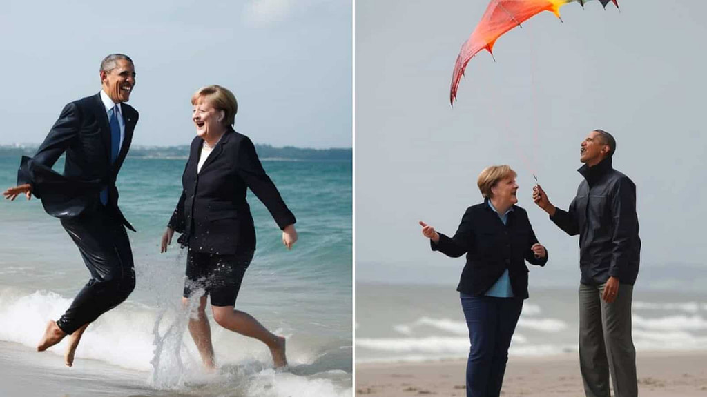 "AI-Generated Photos Capture Barack Obama and Angela Merkel Enjoying a Day at the Beach" - Credit: Hindustan Times