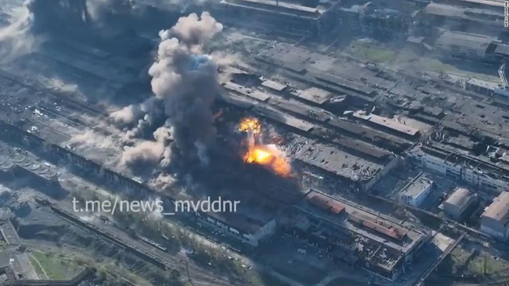 Video: Explosions ripple across steel plant housing civilians