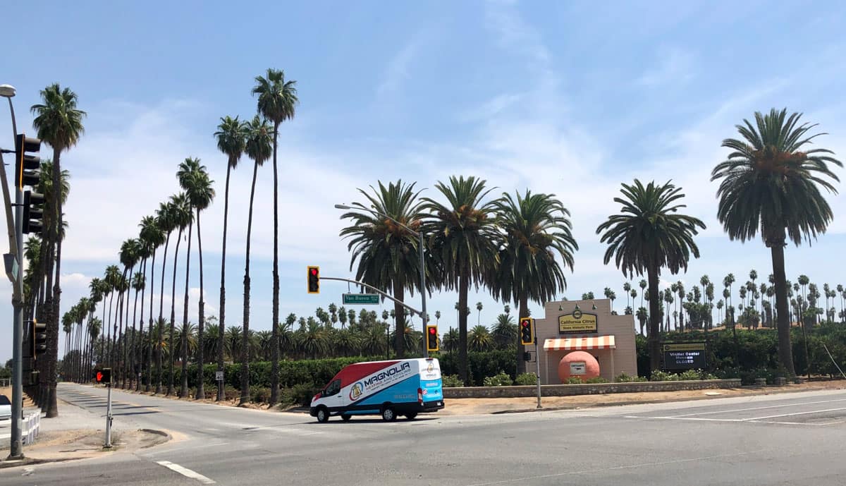 Magnolia Heating & Cooling van on the street in California