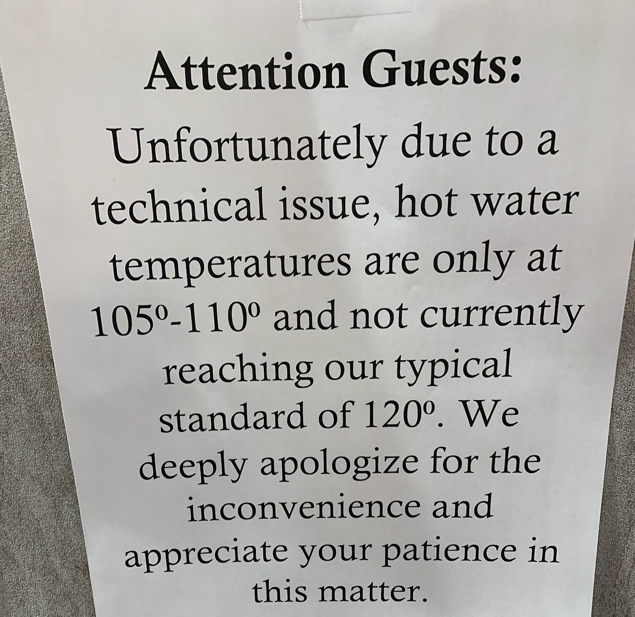 Hotel Water Heater Not Working