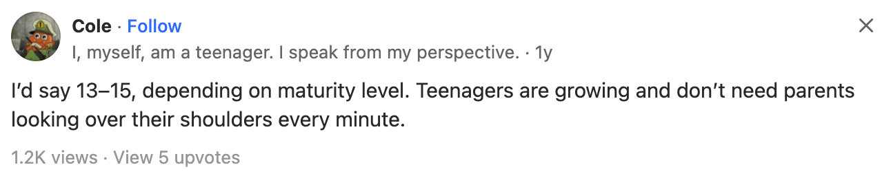 quora screenshot of a teenagers opinion on parental controls