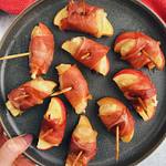 Baked Prosciutto Wrapped Apples: A fun and tasty, simple appetizer that's so perfect for parties! #healthyappetizer #dairyfreeappetizer | www.jillzguerin.com