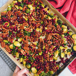 Pecan And Pomegranate Seed Brussels Sprouts: A delicious and nutrient-filled side dish perfect for holiday parties and the winter season. #healthyfood | www.jillzguerin.com