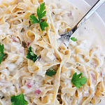 Dairy-Free Coconut Fettuccine Alfredo! Love fettuccine alfredo but hate the way you feel after? Then give this dairy-free version a try. #healthypasta #healthysauce | www.jillzguerin.com