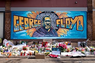 The George Floyd mural outside Cup Foods at Chicago Ave and E 38th St in Minneapolis, Minnesota