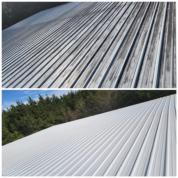 Before and after metal roof wash