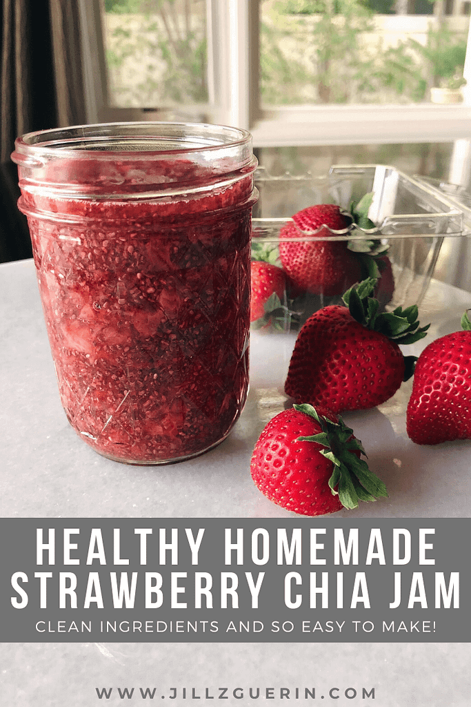 Healthy Homemade Strawberry Chia Jam! So easy to make and only simple, clean ingredients. #healthyfood #strawberryjam #healthyjam | www.jillzguerin.com