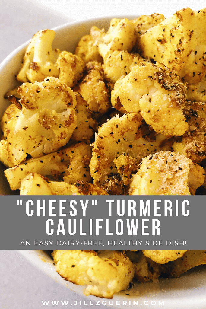 "Cheesy Turmeric Cauliflower:" the perfect healthy side and so simple to make! #easyrecipes #healthyrecipe #healthyfood | www.jillzguerin.com