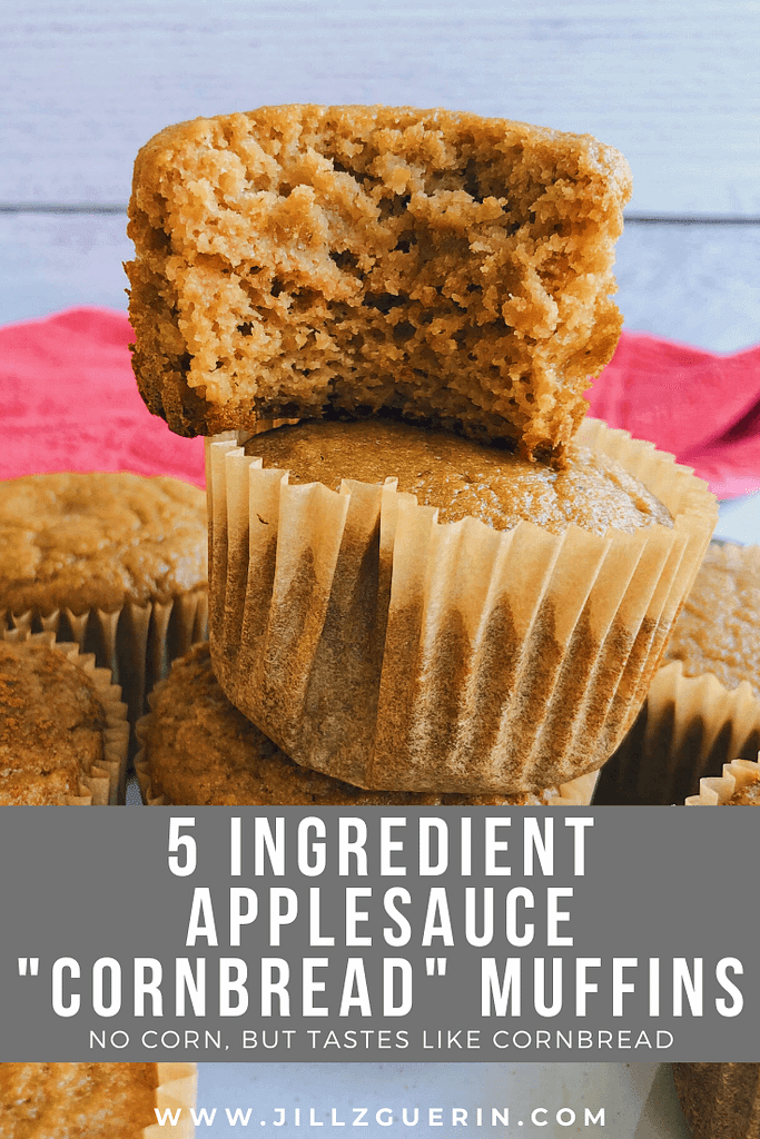 5 Ingredient Applesauce "Cornbread" Muffins: Muffins with a light cornbread flavor even though there's no corn involved! AND ONLY 5 INGREDIENTS! #healthybaking #healthymuffins | www.jillzguerin.com