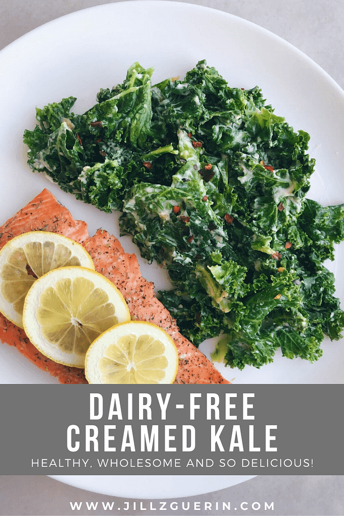 Dairy-Free Creamed Kale: A delicious way to get in a healthy serving of greens! #dairyfree #dairyfreerecipes | www.jillzguerin.com