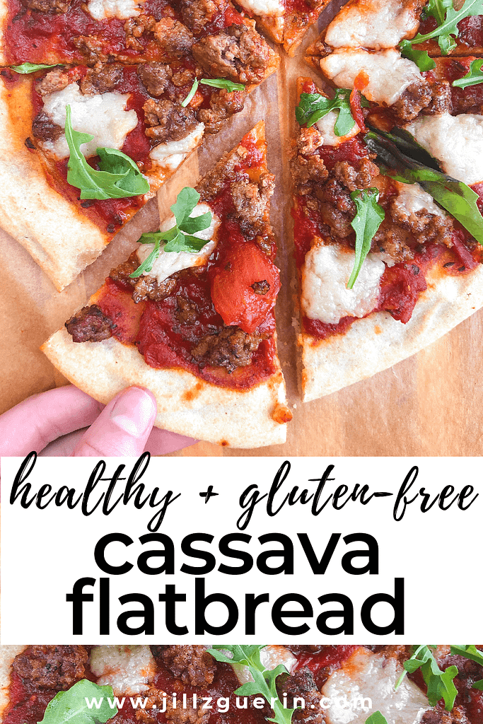 Gluten-Free Cassava Flatbread: Happiness in a slice! These flatbreads are made with only a few healthy ingredients and are so delicious! #healthypizza #glutenfree | www.jillzguerin.com