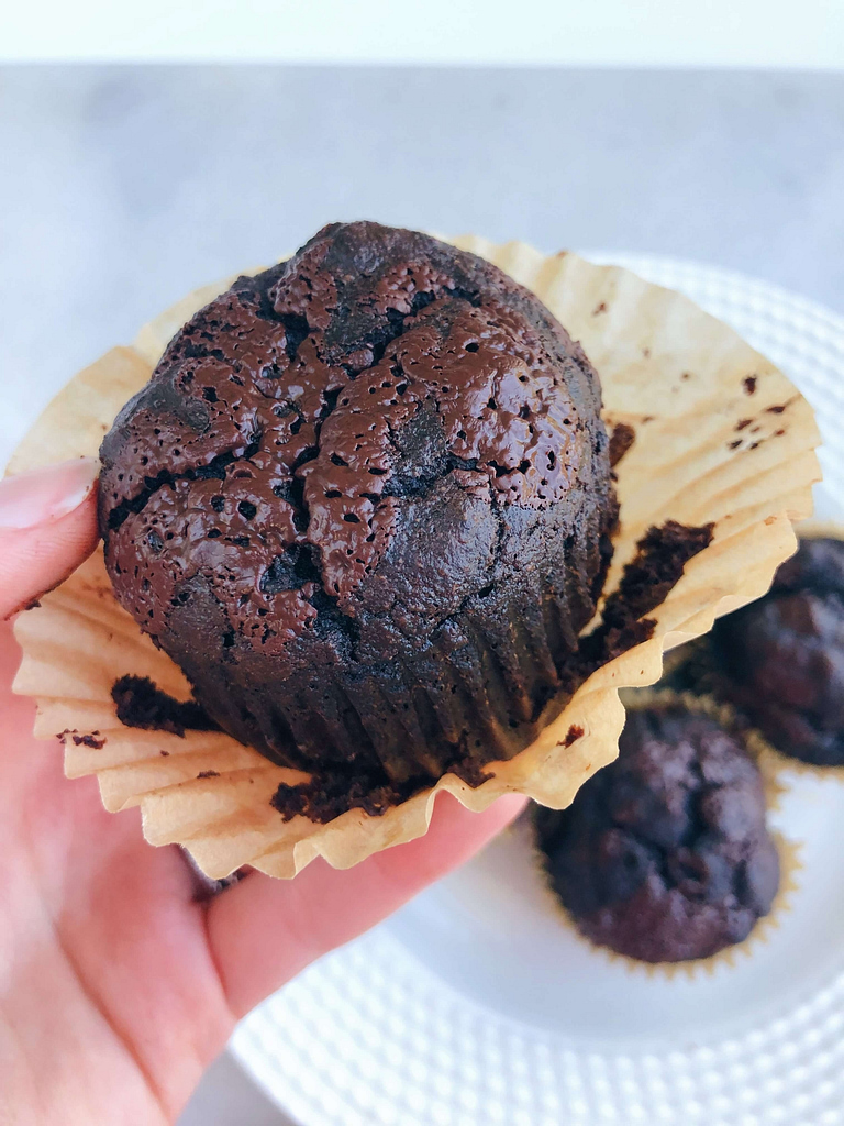 Low Sugar Ultra Dark Chocolate Muffins: Incredibly low in sugar and only sweetened with a banana and some crushed dark chocolate. #healthybaking #lowsugarbaking | www.jillzguerin.com