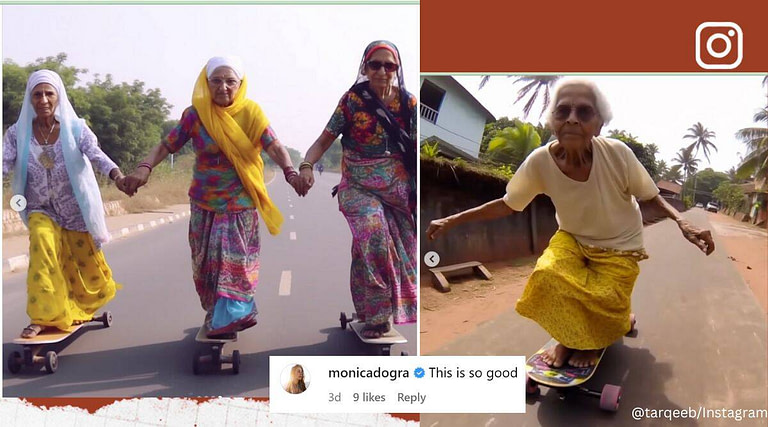 AI images show elderly women wearing sarees skateboarding on the streets: Watch - Credit: Indian Express