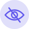 eye icon with a line crossing it out, light purple background, dark purple drawing